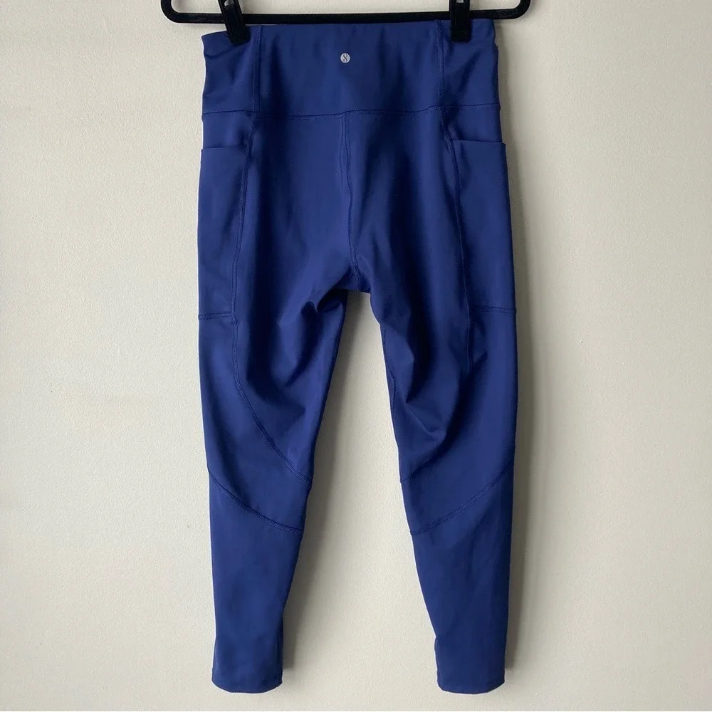 Layers 8 Womens Qwick-Dry High‎ Rise Pocket Leggings Blue Reflective Size M